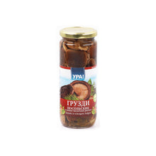 Load image into Gallery viewer, Mushrooms URA! shiitake gruzdi in salty garlic brine Maslyata Assorted