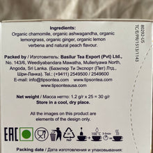 Load image into Gallery viewer, 80292 TIPSON Organic Ashwagandha GINGER & PEACH Caffeine Free 25 Tea Bags