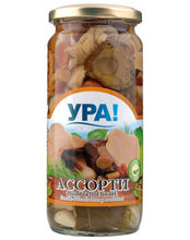 Load image into Gallery viewer, Mushrooms URA! shiitake gruzdi in salty garlic brine Maslyata Assorted