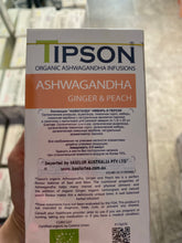 Load image into Gallery viewer, 80292 TIPSON Organic Ashwagandha GINGER & PEACH Caffeine Free 25 Tea Bags