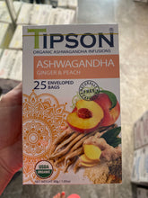 Load image into Gallery viewer, 80292 TIPSON Organic Ashwagandha GINGER & PEACH Caffeine Free 25 Tea Bags