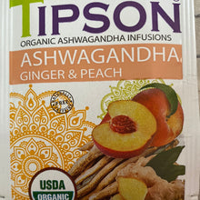 Load image into Gallery viewer, 80292 TIPSON Organic Ashwagandha GINGER & PEACH Caffeine Free 25 Tea Bags