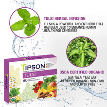 Load image into Gallery viewer, TIPSON Organic TULSI  ASSORTED Caffeine Free 60 Tea Bags