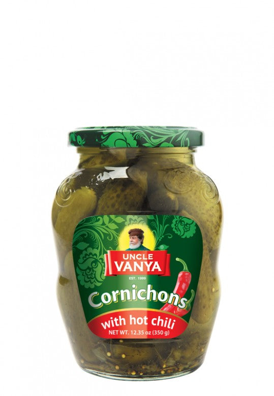 Uncle Vanya Cornichons with hot chili 350 g jar