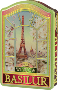 70615 Basilur Window Paris Collection Tea Tin - Green Tea with Cherry , Cornflower , Almond , Vanilla & Strawberry
