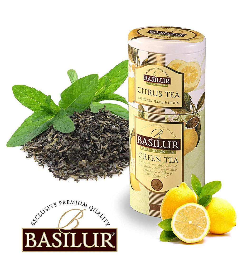Basilur Fruit & Flowers Citrus Green Tea 125g two layer tin