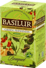 Load image into Gallery viewer, Basilur Green Freshness Green Tea &quot;Bouquet&quot; 100g loose leaf tea and 20 Tea Bags - green tea with peppermint