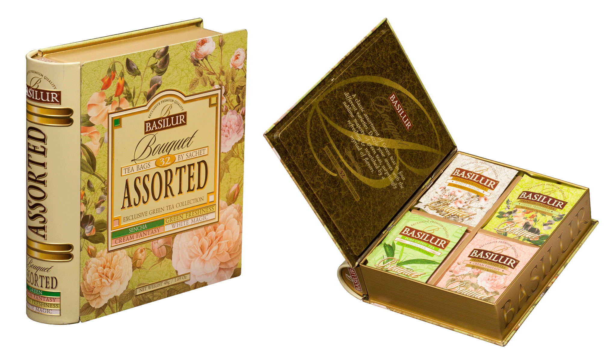 Basilur Tea Book (tea bags) - Bouquet Assorted - 4 types of Floral Gre ...