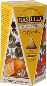 Basilur Fruit Infusions Indian Summer Herbal Tea - A blend of dried fruits and flower 15 pyramid tea bags