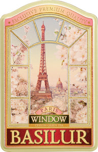 70615 Basilur Window Paris Collection Tea Tin - Green Tea with Cherry , Cornflower , Almond , Vanilla & Strawberry