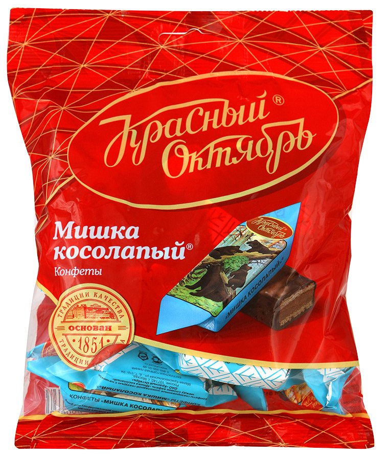Red October Russian Chocolate Candies with waffles Mishka Kosolapyi 200g