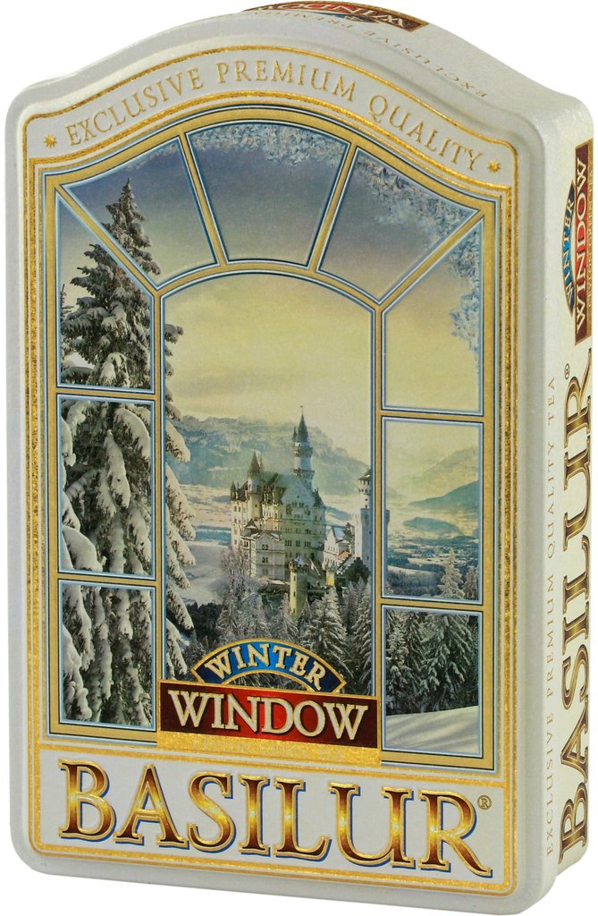 70523 Basilur Winter Window Gift Tin - Green Tea with Cornflower, Apple, Cherry & Vanilla