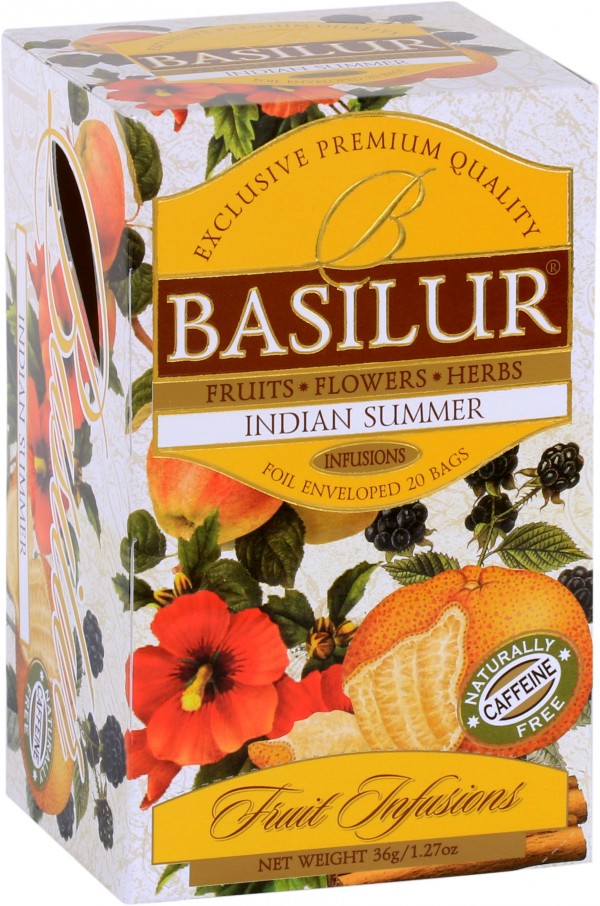 Basilur Fruit Infusions Indian Summer Herbal Tea - A blend of dried fruits and flower 20 tea bags