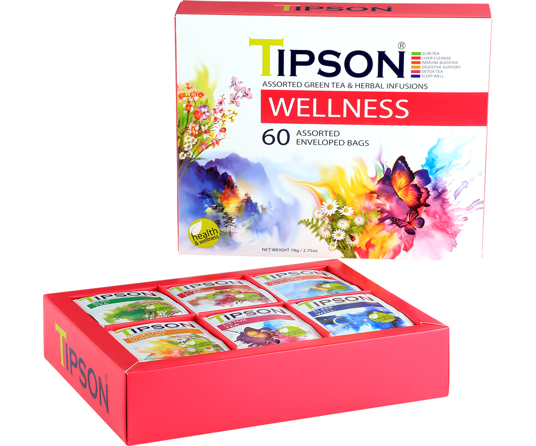 80248 TIPSON Organic Wellness ASSORTED Caffeine Free 60 Tea Bags