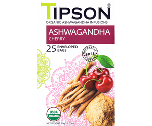 80294 TIPSON Organic Ashwagandha CHERRY Caffeine Free 25 Tea Bags