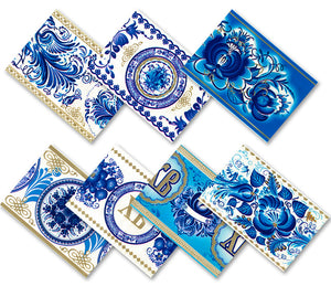 Gzhel in Circles, Easter Egg Shrinking Wraps (set of 7)
