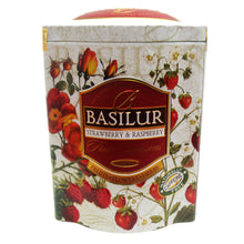 Load image into Gallery viewer, Basilur Fruit Infusions - Strawberry &amp; Raspberry Herbal tea with berries &amp; cherry 100g Metal tin Caffeine Free