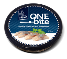 Load image into Gallery viewer, Zigmas One Bite Herring Fillets in Oil 210g - lightly spiced, lightly salted, with dill, with smoke aroma