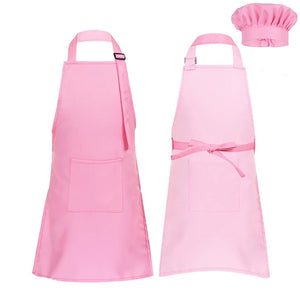 Kids Apron and Chef Hat 4-8, 7-13 years old, - red, pink, white