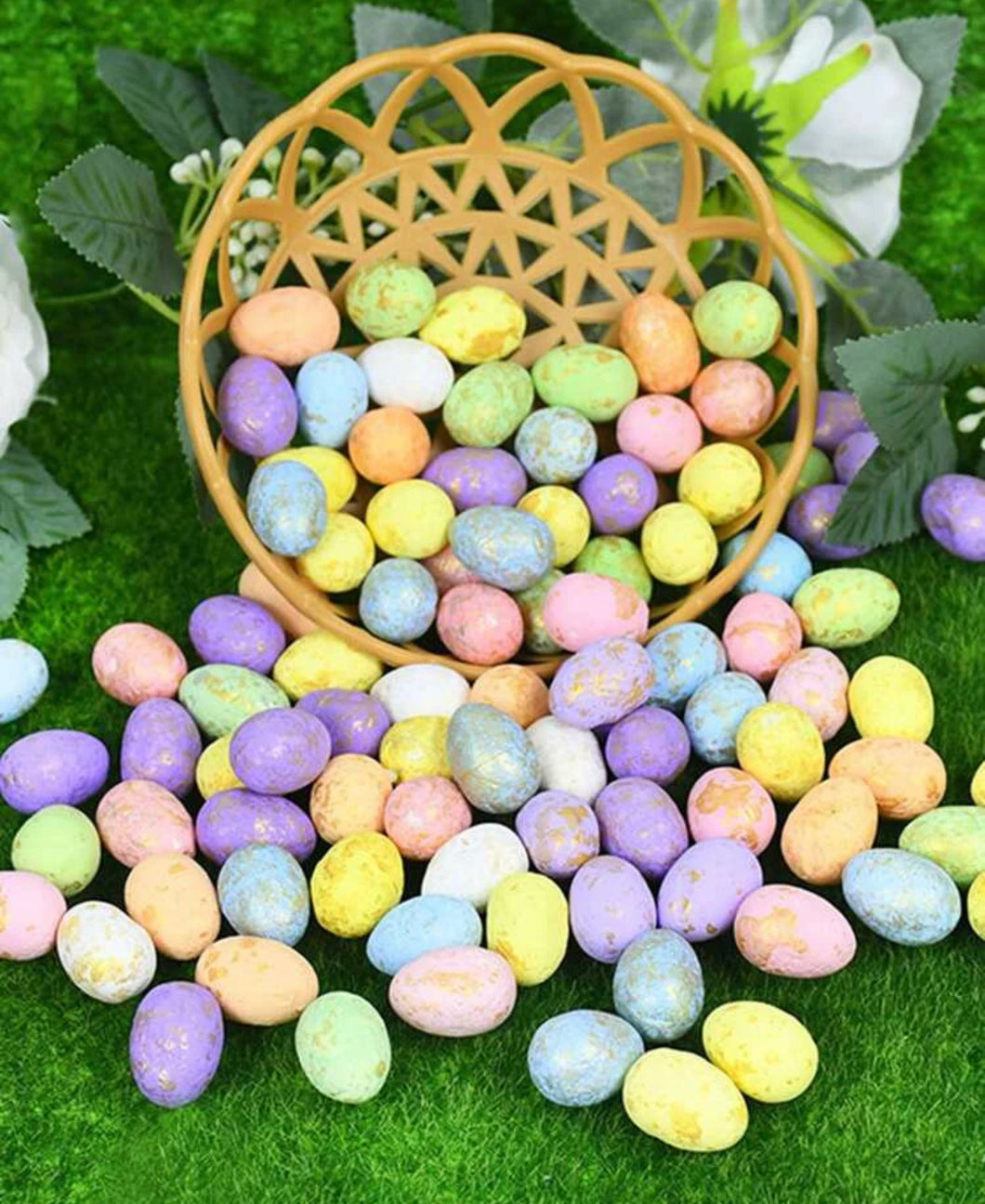 Easter egg decoration craft kit in a basket
