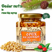 Load image into Gallery viewer, Organic Cedar Nuts in Rose Hip Syrup by Sibirskiy Znakhar, Glass Jar