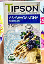Load image into Gallery viewer, 80296 TIPSON Organic Ashwagandha BLUEBERRY Caffeine Free 25 Tea Bags