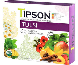 TIPSON Organic TULSI  ASSORTED Caffeine Free 60 Tea Bags