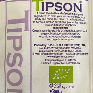 80318 TIPSON Organic Calming Natural Wellbeing Caffeine Free 20 Tea Bags