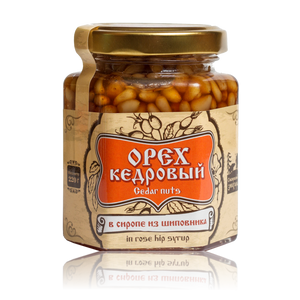 Organic Cedar Nuts in Rose Hip Syrup by Sibirskiy Znakhar, Glass Jar