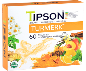 80249 TIPSON Organic Wellness Turmeric ASSORTED Caffeine Free 60 Tea Bags